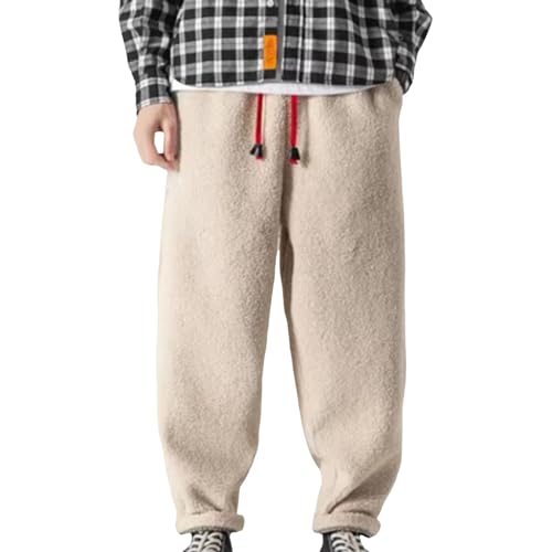 YOSUWOAI Herren Wanderhose Dicke Fleecehose Bequem Weich Plüschhose Winddicht Winter Outdoorhose Plüsch Winterhose Lang Sweathose Einfarbige Sporthose Baggy Haremshose Teddy Plüsch Hose von YOSUWOAI