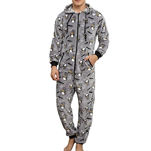 YOSUWOAI Herren Weihnachten Overall Jumpsuit One Piece Anzug Fleece Onesie Flauschig mit Kapuze Einteiler Schlafanzug Oversize Hoodies Nachtwäsche Winter Homewear Bequem Weich Flanell Schlafoverall von YOSUWOAI