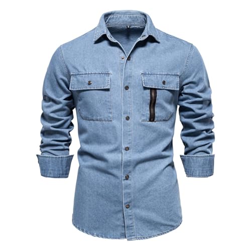 YOSUWOAI Jeanshemden Herren Langarm Jeanshemd Regular Fit Freizeithemden Normale Passform Arbeitshemd Slim fit Holzfällerhemd Bequem Weich Trucker Jeans Hemden Retro Denim Freizeithemd von YOSUWOAI