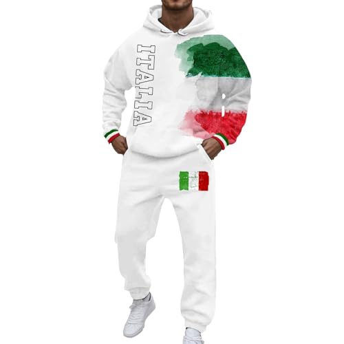 YOSUWOAI Jogginganzug Herren Trainingsanzug mit Italien Flagge Aufdruck Sportanzug Tricolor Italienische Flagge Hoodie und Jogginghose Set Baggy Tracksuit Y2k Hip Hop Streetwear von YOSUWOAI