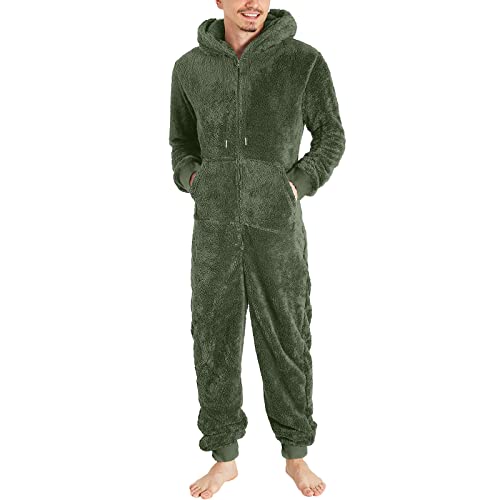 YOSUWOAI Jumpsuit Herren Damen Kuschelig Doppelseitiger Samt Schlafanzug Plüsch Lang Pyjama Winter Warm Overall Schlafoverall mit Reißverschluss und Taschen Teddy Fleece Einteiler Onesie von YOSUWOAI