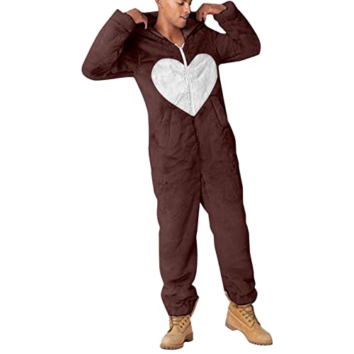 YOSUWOAI Jumpsuit Herren Damen Kuschelig Doppelseitiger Samt Schlafanzug Plüsch Lang Pyjama Winter Warm Overall Schlafoverall mit Reißverschluss und Taschen Teddy Fleece Einteiler Onesie von YOSUWOAI