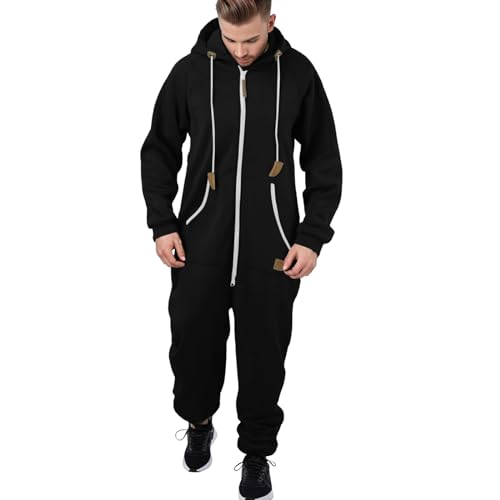 YOSUWOAI Jumpsuit Herren Hausanzug Overall mit Kapuze Kuschelig Fleece Hoodies mit Taschen Langarm Reißverschluss Onesie Einteiler Winter Warm Flauschig Schlafanzug Lang Plüsch Schlafoverall von YOSUWOAI