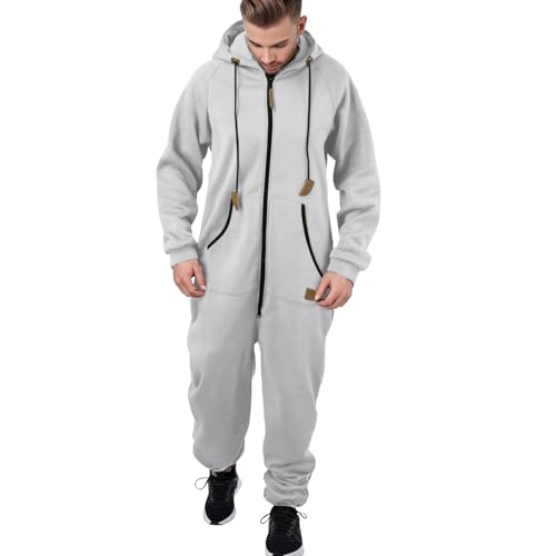 YOSUWOAI Jumpsuit Herren Hausanzug Overall mit Kapuze Kuschelig Fleece Hoodies mit Taschen Langarm Reißverschluss Onesie Einteiler Winter Warm Flauschig Schlafanzug Lang Plüsch Schlafoverall von YOSUWOAI