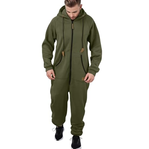YOSUWOAI Jumpsuit Herren Hausanzug Overall mit Kapuze Kuschelig Fleece Hoodies mit Taschen Langarm Reißverschluss Onesie Einteiler Winter Warm Flauschig Schlafanzug Lang Plüsch Schlafoverall von YOSUWOAI