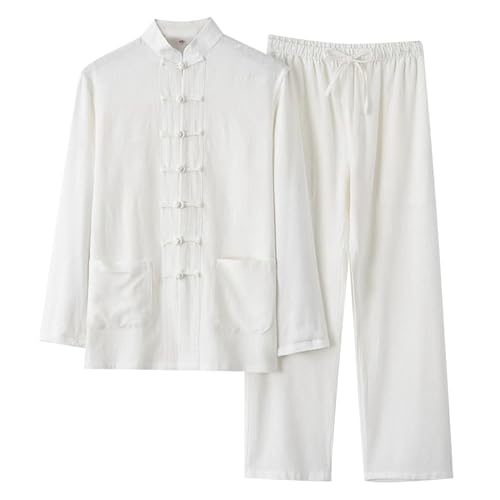YOSUWOAI Kampfkunst Anzug Herren Kung Fu und Tai Chi Uniform Traditionelle Chinesisch Kostüm für Meditation und Qigong 2 Teiler Langarm Baumwolle Leinen Hemd und Hose Weich Freizeitanzug von YOSUWOAI