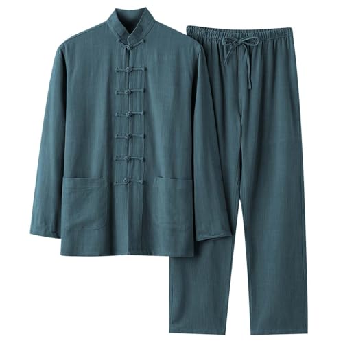 YOSUWOAI Kampfkunst Anzug Herren Kung Fu und Tai Chi Uniform Traditionelle Chinesisch Kostüm für Meditation und Qigong 2 Teiler Langarm Baumwolle Leinen Hemd und Hose Weich Freizeitanzug von YOSUWOAI