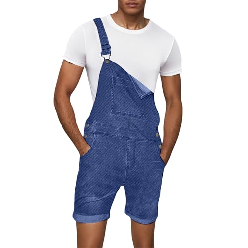YOSUWOAI Kurze Latzhose Herren Jeans Denim Overalls Cargo Jeanshose Jumpsuit Retro Jeans Arbeitslatzhosen Loose Fit Denim Latzanzug Overall Sommer Workwear Kurz Rompers von YOSUWOAI