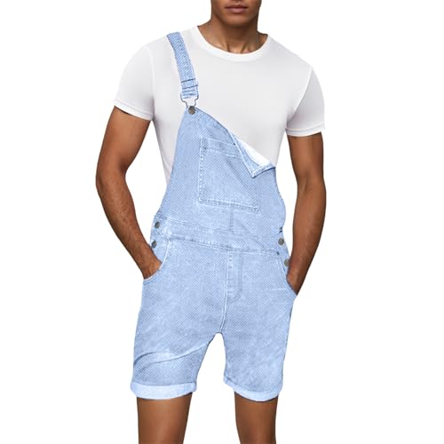 YOSUWOAI Kurze Latzhose Herren Jeans Denim Overalls Cargo Jeanshose Jumpsuit Retro Jeans Arbeitslatzhosen Loose Fit Denim Latzanzug Overall Sommer Workwear Kurz Rompers von YOSUWOAI