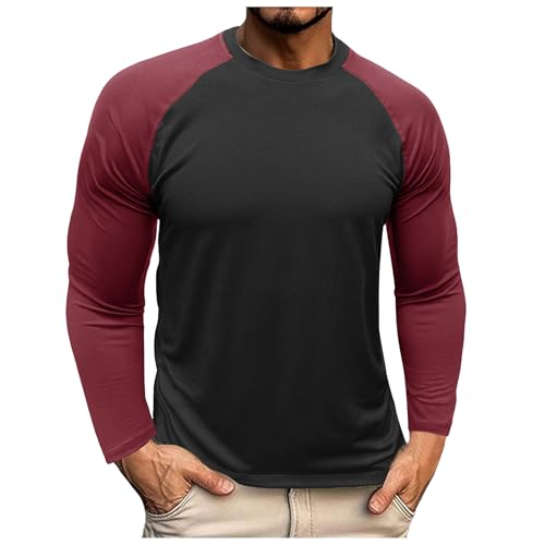 YOSUWOAI Langarmshirt Herren Zweifarbig Baseballshirt mit Rundhalsausschnitt Oversize Baggy Bottoming Tops Longsleeve Farbblock Sweatshirt Fashion Basic Sportshirt Teenager Outdoor T-Shirt von YOSUWOAI