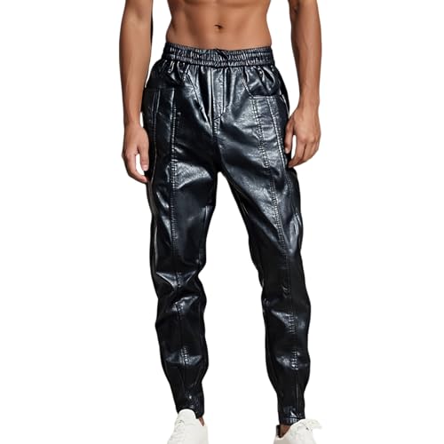 YOSUWOAI Lederhose Herren Wetlook Lack Leder Lang Motorrad Hosen Mottoparty Nachtclub Clubwear Leder Bikerhosen Stretch Kunstlederhose Slim fit Anzughose Leggings Tights Erotik Pants von YOSUWOAI