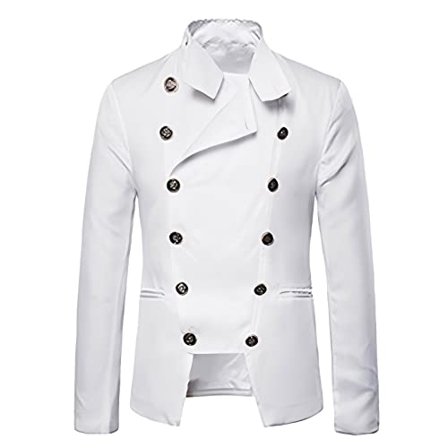 YOSUWOAI Männer Einfarbige Doppelreihige Slim Blazer Mittelalter Gothic Jacke Steampunk Frack Mantel Viktorianischen Punk Smoking Party Abschlussball Vintage Stehkragen Herrenjacke von YOSUWOAI