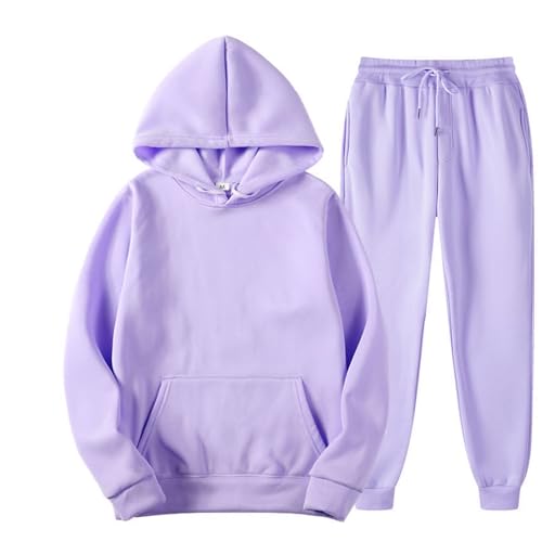 YOSUWOAI Männer und Frauen Sport Set Winter Fleece Thermo Jogginganzug Einfarbige Sportanzug Loose Kapuzenpullover Beam Feet Sportosen Fitness Trainingsanzug Zweiteiler Sweatpants Anzug von YOSUWOAI
