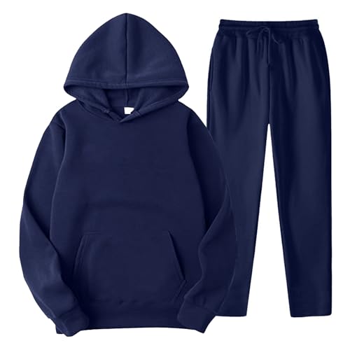 YOSUWOAI Männer und Frauen Sport Set Winter Fleece Thermo Jogginganzug Einfarbige Sportanzug Loose Kapuzenpullover Beam Feet Sportosen Fitness Trainingsanzug Zweiteiler Sweatpants Anzug von YOSUWOAI