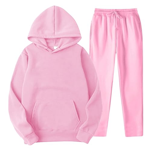 YOSUWOAI Männer und Frauen Sport Set Winter Fleece Thermo Jogginganzug Einfarbige Sportanzug Loose Kapuzenpullover Beam Feet Sportosen Fitness Trainingsanzug Zweiteiler Sweatpants Anzug von YOSUWOAI