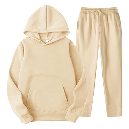 YOSUWOAI Männer und Frauen Sport Set Winter Fleece Thermo Jogginganzug Einfarbige Sportanzug Loose Kapuzenpullover Beam Feet Sportosen Fitness Trainingsanzug Zweiteiler Sweatpants Anzug von YOSUWOAI