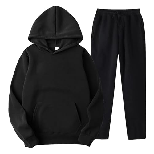 YOSUWOAI Männer und Frauen Sport Set Winter Fleece Thermo Jogginganzug Einfarbige Sportanzug Loose Kapuzenpullover Beam Feet Sportosen Fitness Trainingsanzug Zweiteiler Sweatpants Anzug von YOSUWOAI