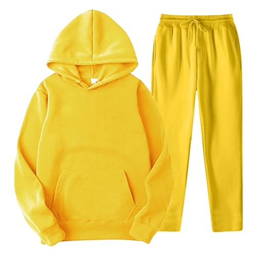 YOSUWOAI Männer und Frauen Sport Set Winter Fleece Thermo Jogginganzug Einfarbige Sportanzug Loose Kapuzenpullover Beam Feet Sportosen Fitness Trainingsanzug Zweiteiler Sweatpants Anzug von YOSUWOAI