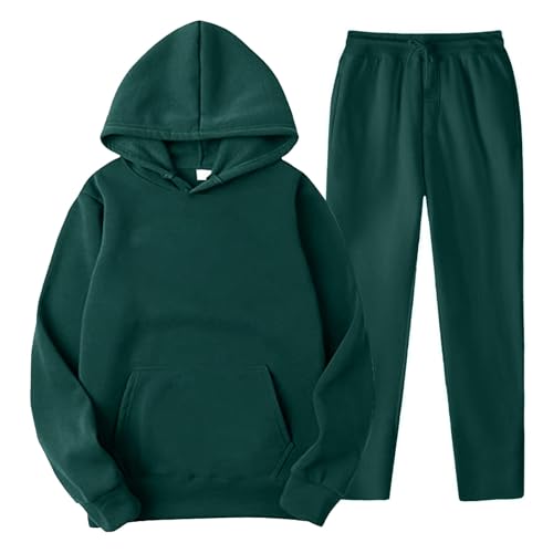 YOSUWOAI Männer und Frauen Sport Set Winter Fleece Thermo Jogginganzug Einfarbige Sportanzug Loose Kapuzenpullover Beam Feet Sportosen Fitness Trainingsanzug Zweiteiler Sweatpants Anzug von YOSUWOAI