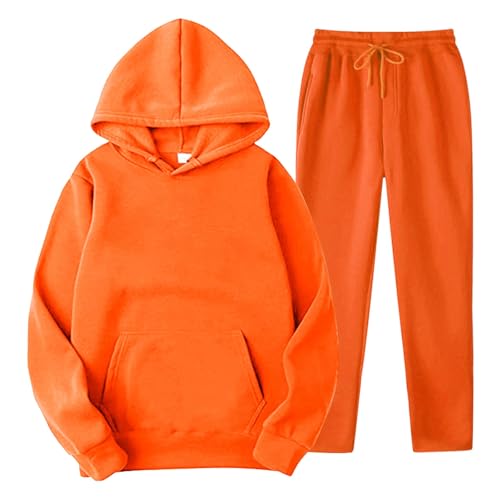 YOSUWOAI Männer und Frauen Sport Set Winter Fleece Thermo Jogginganzug Einfarbige Sportanzug Loose Kapuzenpullover Beam Feet Sportosen Fitness Trainingsanzug Zweiteiler Sweatpants Anzug von YOSUWOAI