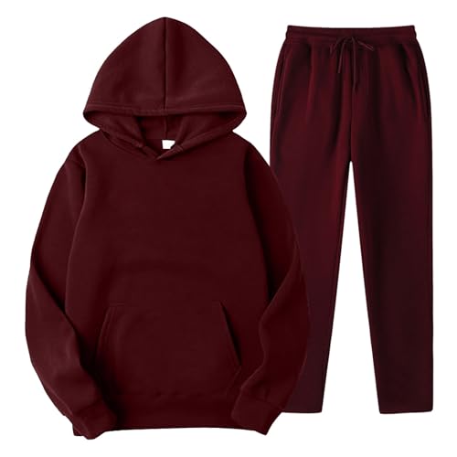 YOSUWOAI Männer und Frauen Sport Set Winter Fleece Thermo Jogginganzug Einfarbige Sportanzug Loose Kapuzenpullover Beam Feet Sportosen Fitness Trainingsanzug Zweiteiler Sweatpants Anzug von YOSUWOAI