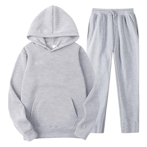 YOSUWOAI Männer und Frauen Sport Set Winter Fleece Thermo Jogginganzug Einfarbige Sportanzug Loose Kapuzenpullover Beam Feet Sportosen Fitness Trainingsanzug Zweiteiler Sweatpants Anzug von YOSUWOAI