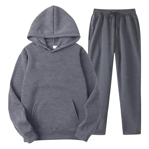 YOSUWOAI Männer und Frauen Sport Set Winter Fleece Thermo Jogginganzug Einfarbige Sportanzug Loose Kapuzenpullover Beam Feet Sportosen Fitness Trainingsanzug Zweiteiler Sweatpants Anzug von YOSUWOAI