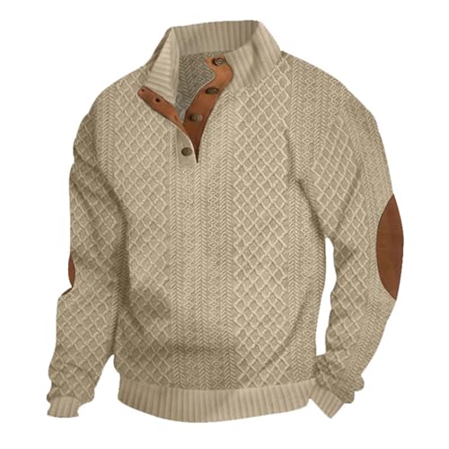 YOSUWOAI Pullover Herren Strick Sweatshirt mit Knöpfen Patchwork Langarm Stehkragen Pulli Warm Strickpullover Locker Outdoor Streetwear Sweatshirts Bequem Strickpulli Casual Winterpulli von YOSUWOAI