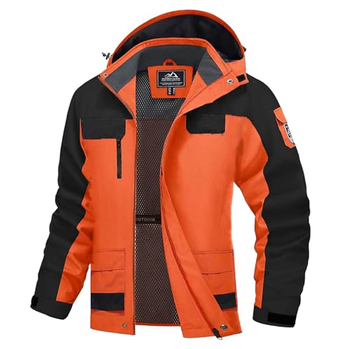 YOSUWOAI Regenjacke Herren Wasserdicht Regenmantel mit Kapuze Gepolstert Warm Winterjacke Fahrrad Rain Windbreaker Windjacke Camping Outdoor Jacke Locker Cargojacke Casual Fahrradjacke von YOSUWOAI