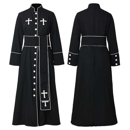 YOSUWOAI Römisch Katholische Kirche Priester Soutane Robe mit Gürtel Papst Bischof Pfarrer Klerus Gewänder Herren Damen Priester Kostüm Halloween Cosplay Outfit von YOSUWOAI
