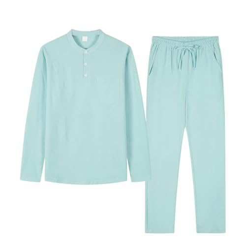 YOSUWOAI Schlafanzug Herren Lang Pyjama Set Einfarbige Schlafanzüge Loose fit Sleepwear Bequem Nachtwäsche Weich Homewear Set Basic Zweiteiliger Langarm Oberteil und Schlafanzughose von YOSUWOAI
