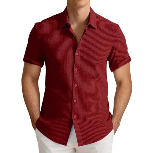 YOSUWOAI Strickhemd Herren Kurzarm Sommerhemd Regular Fit Hawaii Freizeithemden Bügelfrei Button Down Casual Strand Hemden Elegant Einfarbige Urlaubshemd Sommer Atmungsaktiv Kurzarmhemd von YOSUWOAI