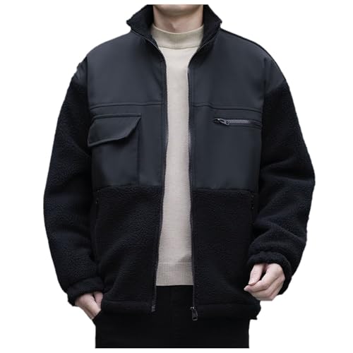YOSUWOAI Teddy Fleecejacke Herren Outdoor Winterjacke Zipper Winter Sweatshirt Jacke Fleece Weich Übergangsjacke Loose fit Fleecemantel Ohne Kapuze Wintermantel Bequem Casual Outdoorjacke von YOSUWOAI