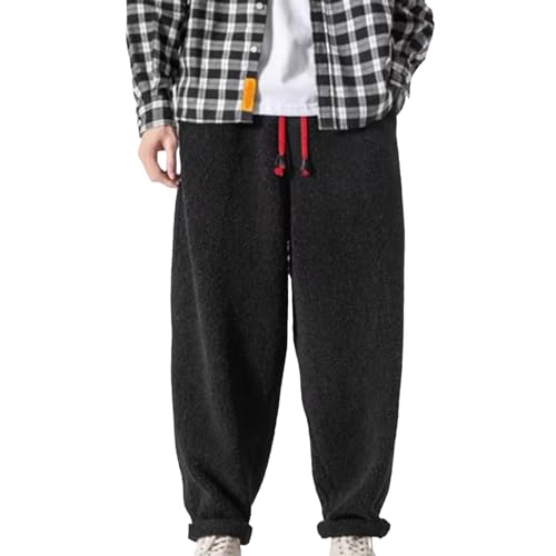 YOSUWOAI Teddy Plüsch Hose Herren Winter Haremshose Lose Gerade Pants Baggy Gefüttert Thermohosen Gepolstert Freizeithose Japanischer Stil Hip Hop Jogginghose Dicke Trainingshose von YOSUWOAI