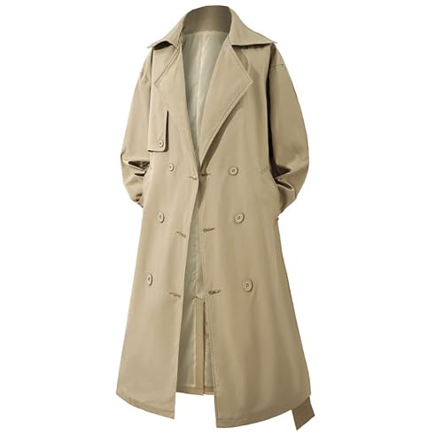 YOSUWOAI Trenchcoat für Herren Zweireihiger Lang Windbreaker Loose fit Wintermantel Einfarbige Mantel mit Reverskragen Warm Winddichter Winterjacke Outdoor Übergangsmantel Casual Windjacke von YOSUWOAI