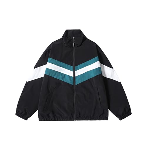 YOSUWOAI Vintage Harajuku Jacke Herren Lose Farbblock Windbreaker Leichte Stehkragen Collegejacke mit Taschen Winddichte Hip Hop Style Streetwear Winterjacke Lässige Sport Softshelljacke von YOSUWOAI