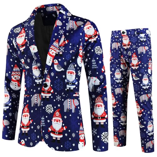 YOSUWOAI Weihnachten Anzug Herren 2 Teilig Lustig 3D Drucken Slim Fit Herrenanzug Bequem Weihnachtsanzug Hochzeit Anzüge Business Christmas Set Festlich Weihnachten Sakko Jacke Anzughose von YOSUWOAI