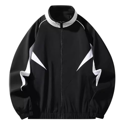 YOSUWOAI Windbreaker Herren Oversize Wasserdicht Regenjacke Y2K Teenager Vintage Stehkragen Übergangsjacke Patchwork Farbblock College Jacke Atmungsaktiv Softshelljacke Leichte Loose Winterjacke von YOSUWOAI