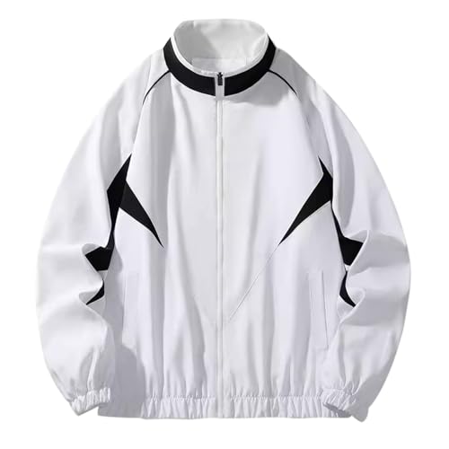 YOSUWOAI Windbreaker Herren Oversize Wasserdicht Regenjacke Y2K Teenager Vintage Stehkragen Übergangsjacke Patchwork Farbblock College Jacke Atmungsaktiv Softshelljacke Leichte Loose Winterjacke von YOSUWOAI
