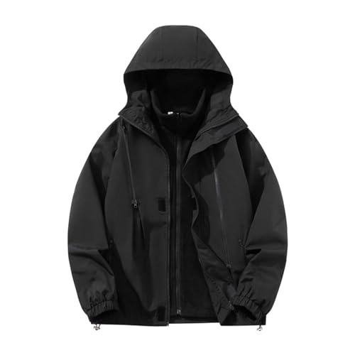 YOSUWOAI Windbreaker Herren Oversized Softshelljack Winddicht Arbeitsjacke mit Abnehmbarer Kapuze Verdickte Thermo Winterjacke mit Reißverschluss Outdoor Sport Winterjacke Einfarbige Übergangsjacke von YOSUWOAI