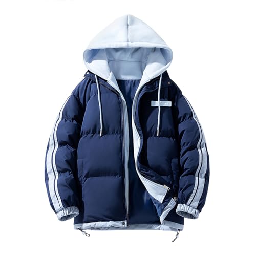 YOSUWOAI Winter Jacket Herren Dicke Thermo Steppjacke mit Kapuzen Lockere Daunenjacke Farbblock Winterjacke mit Taschen Y2K Streetwear Puffer Jacket Bequeme Kapuzenjacke Weich Steppmantel von YOSUWOAI