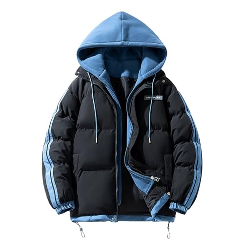 YOSUWOAI Winter Jacket Herren Dicke Thermo Steppjacke mit Kapuzen Lockere Daunenjacke Farbblock Winterjacke mit Taschen Y2K Streetwear Puffer Jacket Bequeme Kapuzenjacke Weich Steppmantel von YOSUWOAI