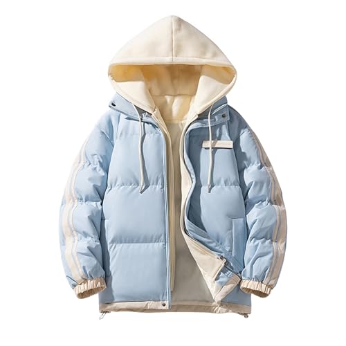 YOSUWOAI Winter Jacket Herren Dicke Thermo Steppjacke mit Kapuzen Lockere Daunenjacke Farbblock Winterjacke mit Taschen Y2K Streetwear Puffer Jacket Bequeme Kapuzenjacke Weich Steppmantel von YOSUWOAI