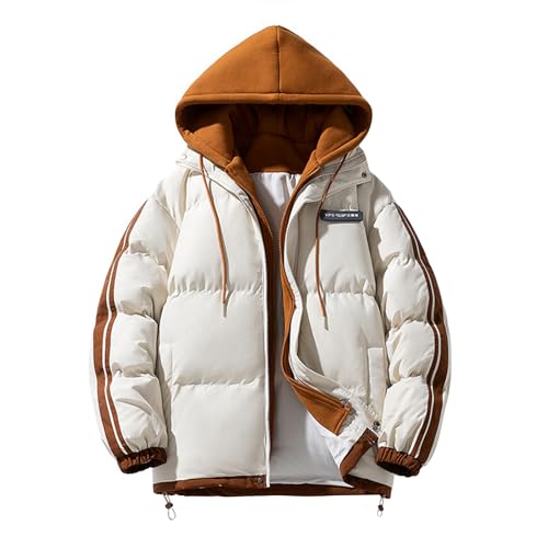 YOSUWOAI Winter Jacket Herren Dicke Thermo Steppjacke mit Kapuzen Lockere Daunenjacke Farbblock Winterjacke mit Taschen Y2K Streetwear Puffer Jacket Bequeme Kapuzenjacke Weich Steppmantel von YOSUWOAI