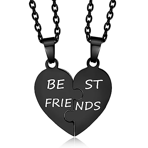 YOTHIWAD Beste Freunde Kette,Herz Puzzle Anhänger mit Gravur Freundschaftskette für 2 Stücke Geburtstag Weihnachts geschenk für Freund Schwester Bruder(Schwarz) von YOTHIWAD