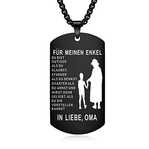 YOTHIWAD Halskette für Meinen Enkel Dog Tag Kette An Meinen Enkel Halskette mit Gravur Inspirierend Text Geschenk für Enkel von Opa Oma(Schwarz) von YOTHIWAD
