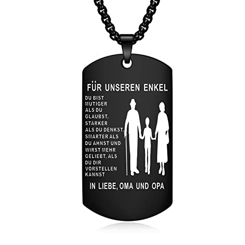 YOTHIWAD Halskette für Unseren Enkel Dog Tag Kette An Unseren Enkel Halskette mit Gravur Inspirierend Text Geschenk für Enkel von Opa Oma von YOTHIWAD