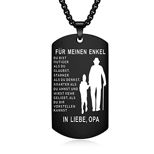 YOTHIWAD Halskette für Meinen Enkel Dog Tag Kette An Meinen Enkel Halskette mit Gravur Inspirierend Text Geschenk für Enkel von Opa Oma von YOTHIWAD