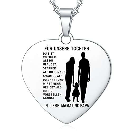 YOTHIWAD Halskette Tochter herz anhänger Tochter Kette mit inspirierendem Text an unsere tochter Halskette Schmuck Geschenke für Tochter von Mama Papa von YOTHIWAD