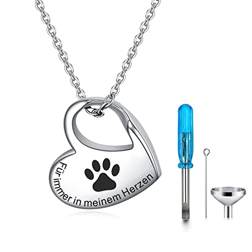 YOTHIWAD Herz Urne Halskette für Asche,Urne Kette mit Gravur für Immer in Meinem Herzen Edelstahl Asche Schmuck Memorial Anhänger für geliebte Menschen mit Füllung Kit(Haustier) von YOTHIWAD